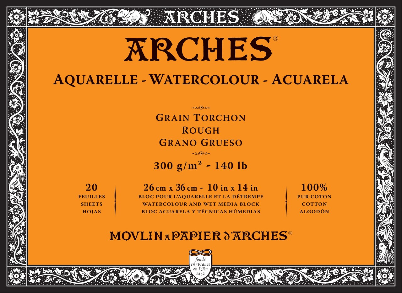 Arches Aquarelle Rough Watercolor Block 10"X14"- 140lb, 20 Sheets